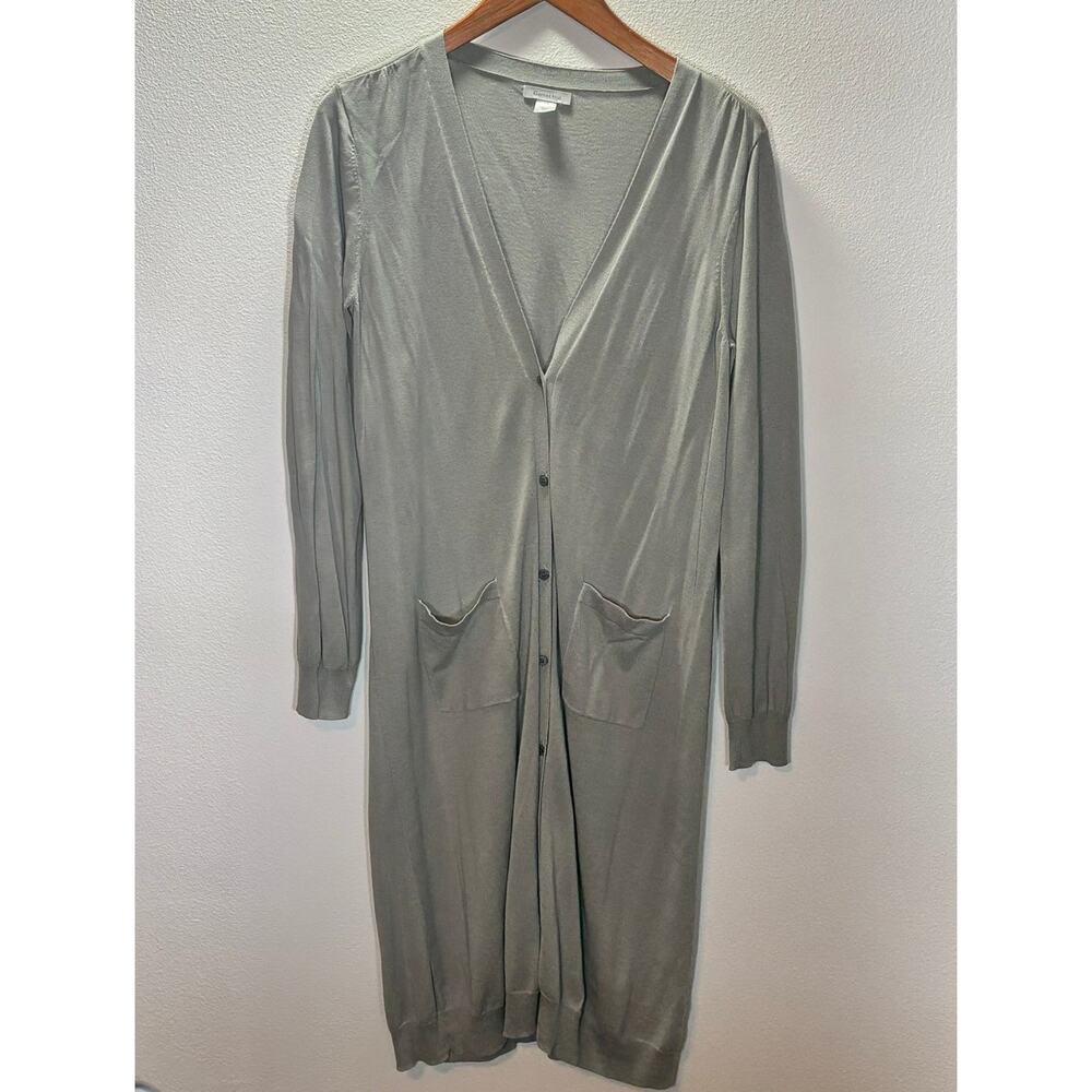 Garnet Hill Long Cardigan Women’s M Gray Silk Cotton Blend Lightweight Duster